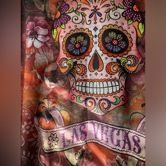 Embellished sugar skull Las Vegas shirt XL - Picture 5 of 7